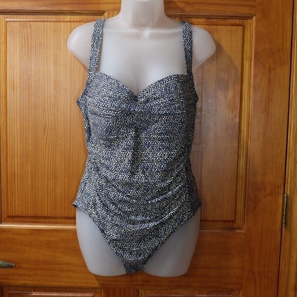 Bond-Eye Australia NAVY Blue Speckled Print One Piece Swimsuit D DD - Picture 2 of 9